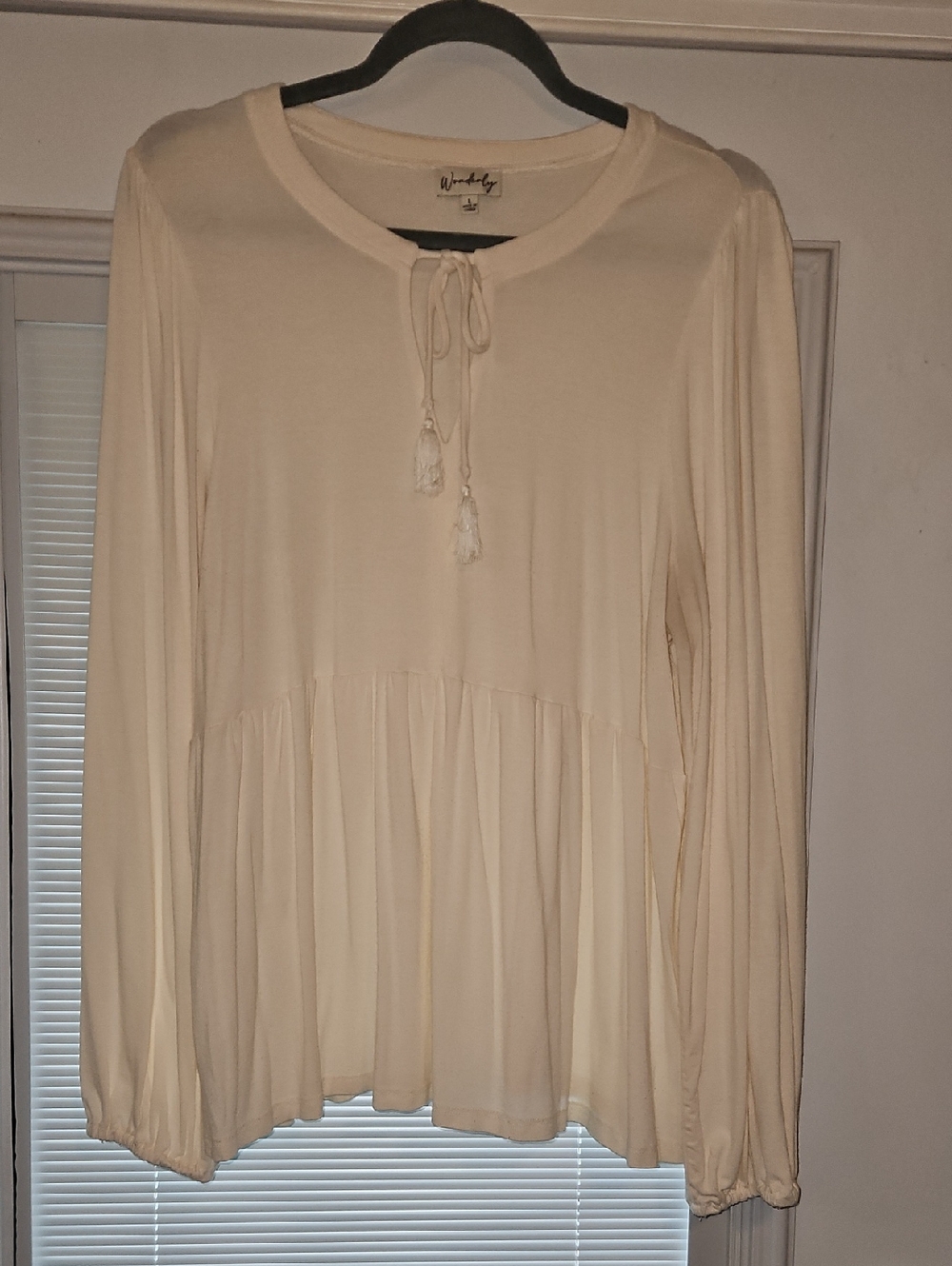 Wonderly Cream Long-Sleeve Tassel Peasant Tunic Top